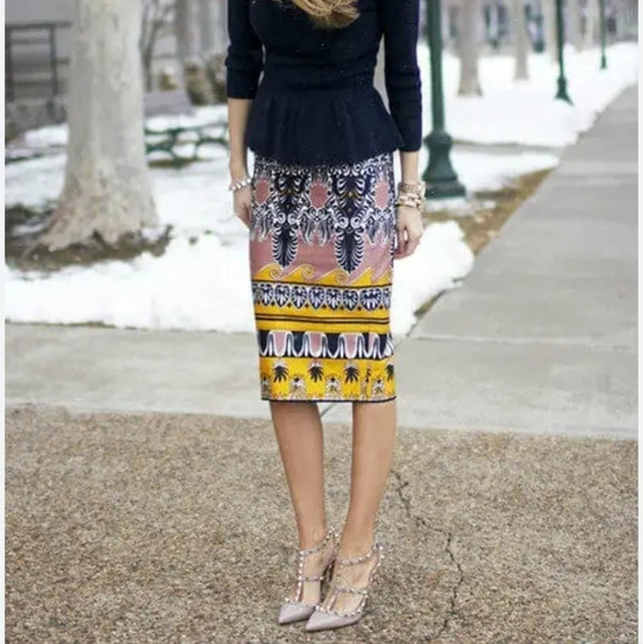 J. Crew Lisbon Scroll Yellow Print Skirt Size 6 - Picture 10 of 10